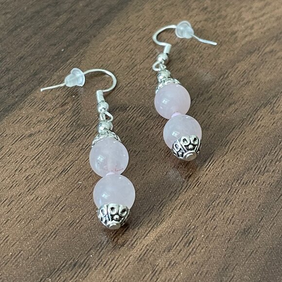 Rose Quartz Pierced Drop Earrings - Picture 4 of 4